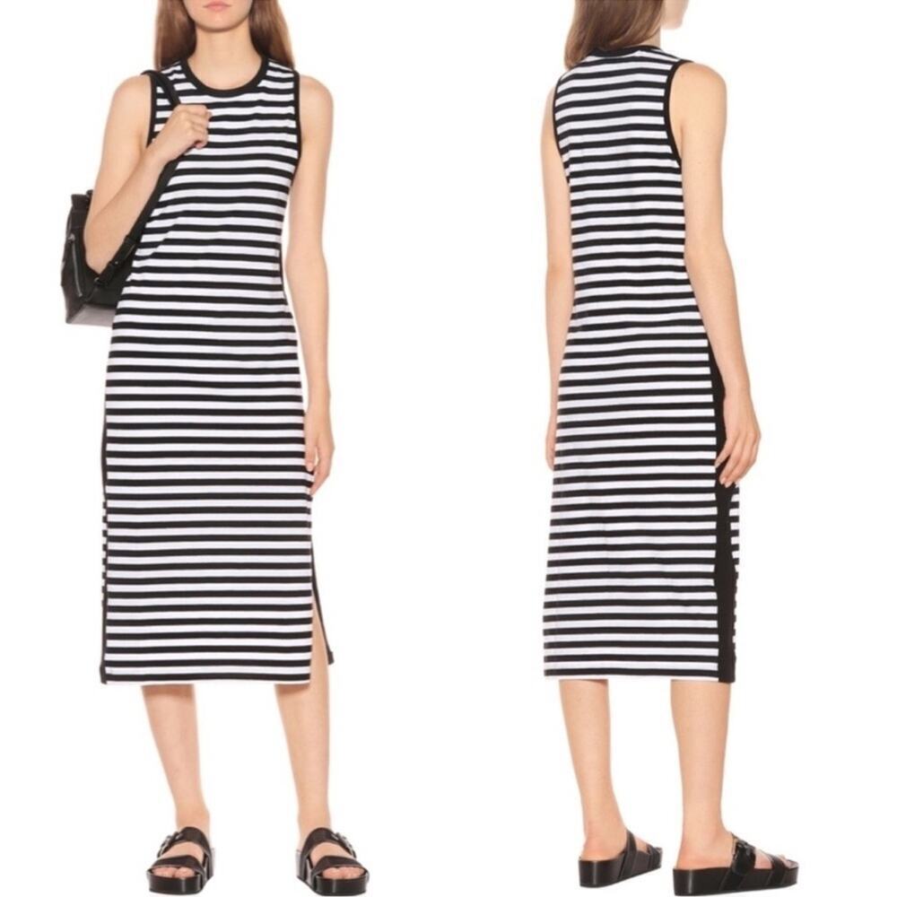 Rag & Bone Brit Striped Side-split Tank Dress Sz XS Black White Cotton